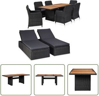 Eet- en loungeset - 9-delig - Zwart/donkergrijs - Poly rattan