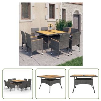 Eethoek - 9-delig - Grijs/Bruin - Poly rattan/ Acaciahout - Tafel- 120x120x75cm - Stoel- 53x58x84cm