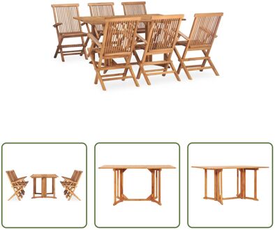 Eethoek Massief Teakhout - Tafel 150x90x75cm - Stoelen 55x60x89cm (BxDxH) - Waterbasisafwerking Bruin