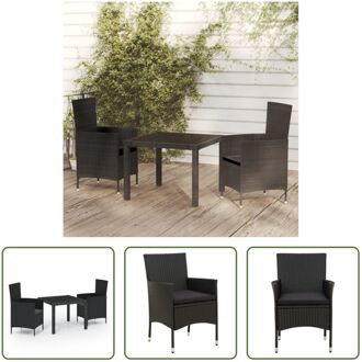 Eethoek Rattan - 90x90x75 cm - Zwart - Tafel en stoelen met stalen frame - Inclusief kussens