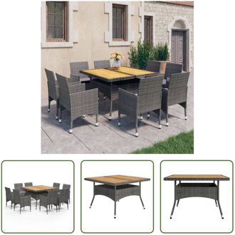 Eethoek Rattan Grey 9-delig - 120x120x75 cm - Incl - Gevoerde Kussens Grijs