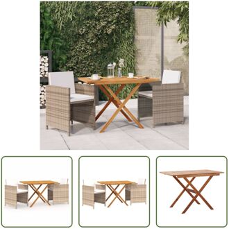 Eethoek - Tafel Acaciahout 110x67x74cm - Stoel PE-rattan 52x56x85cm Beige