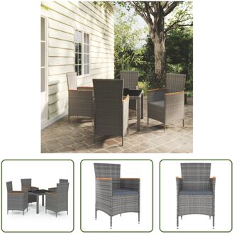 Eethoek Tuinmeubelset - 90x90x75 cm - Zwart - Poly rattan - Gehard glas Grijs