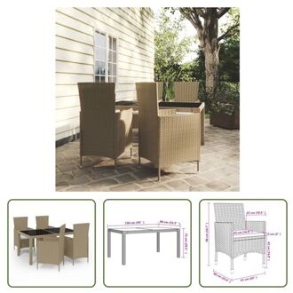 Eethoek Tuinset - 150x90x75 cm - Poly Rattan - Beige/Zwart