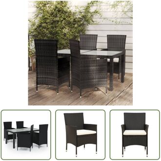 Eethoek - Tuinset - 150x90x75 cm - Zwart - Poly Rattan en Gepoedercoat Staal