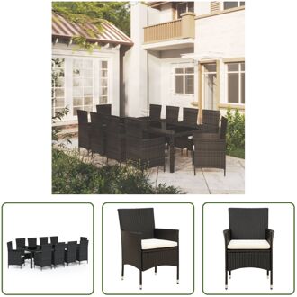 Eethoek Tuinset - 250 x 100 x 75 cm - Zwart poly rattan - Gepoedercoat staal - Inclusief 10 stoelen en