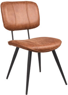 Eetkamerstoel Fos - Cognac Leder - Zwart Metaal Bruin