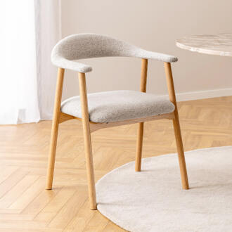 Eetkamerstoel 'Gerado' Eikenhout en bouclé, kleur Beige