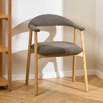 Eetkamerstoel 'Gerado' Eikenhout en Bouclé, kleur Taupe
