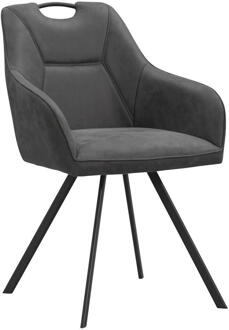 Eetkamerstoel Jesse Met Armleuning - Antraciet - Stof/Kunstleder - Grijs - 65x57x88 Cm