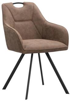 Eetkamerstoel Jesse Met Armleuning - Cognac - Stof/Lederlook - Bruin - 65x57x88 Cm