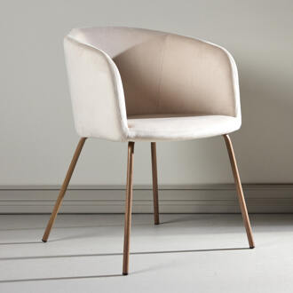 Eetkamerstoel 'Karna' Velvet, kleur Crème/Walnoot Crème / Walnoot