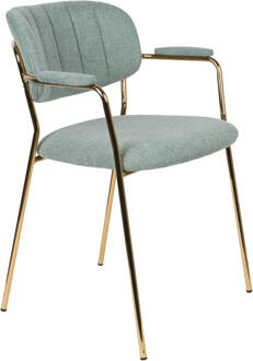Eetkamerstoel 'Kolten' met armleuning, kleur Goud/Lichtgroen