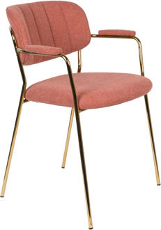Eetkamerstoel 'Kolten' met armleuning, kleur Goud/Roze