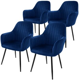 Eetkamerstoel set van 4 met rugleuning en armleuningen Blauwe keukenstoel met microvezel fluwelen hoes ML design