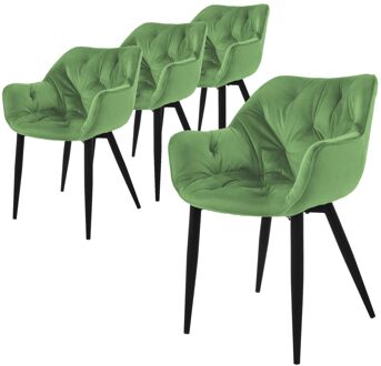 Eetkamerstoel set van 4 met rugleuning en armleuningen salie Keukenstoel met microvezel fluwelen hoes ML design Groen