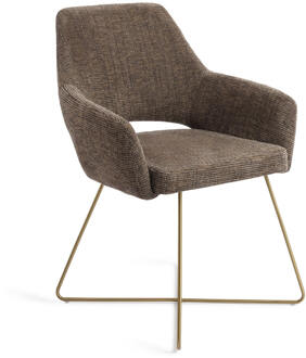 Eetkamerstoel 'Yanai' Cross Gold, kleur Checked Chestnut