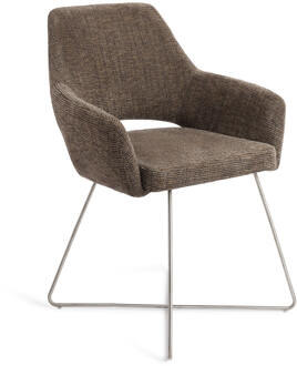 Eetkamerstoel 'Yanai' Cross Steel, kleur Checked Chestnut