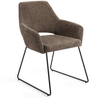 Eetkamerstoel 'Yanai' Slide Black, kleur Checked Chestnut