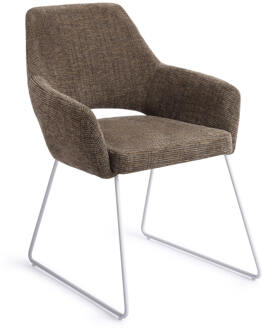 Eetkamerstoel 'Yanai' Slide White, kleur Checked Chestnut