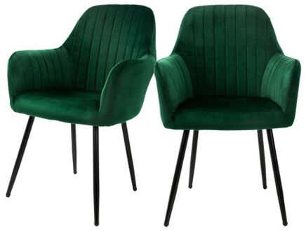 Eetkamerstoelen met rugleuning & armleuning set van 2 groen met fluwelen bekleding en metalen poten ML-Design