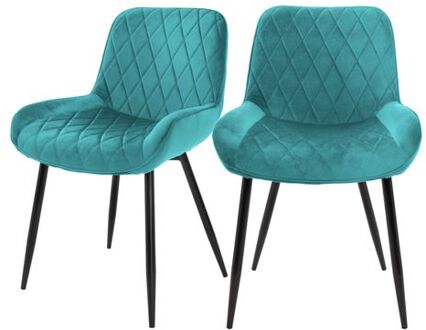 Eetkamerstoelen met rugleuning en armleuningen Set van 2 Turquoise fluwelen bekleding met metalen poten ML-Design Multikleur