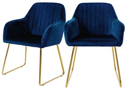 Eetkamerstoelen met rugleuning set van 2 blauw fluwelen bekleding met metalen poten ML-Design Zwart