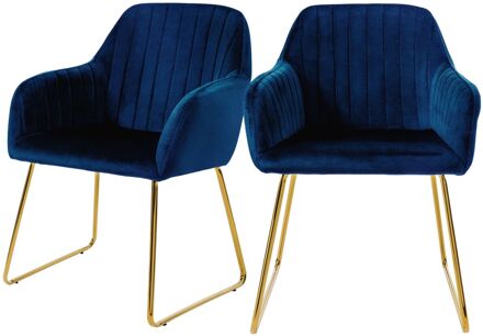 Eetkamerstoelen met rugleuning set van 2 blauw fluwelen bekleding met metalen poten ML-Design