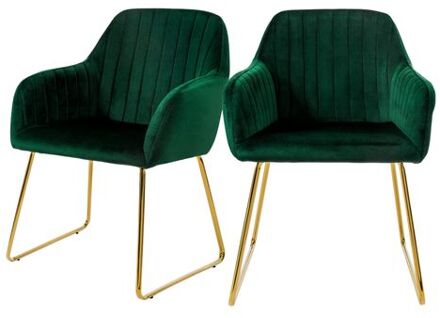 Eetkamerstoelen met rugleuning set van 2 groen fluwelen bekleding met metalen poten ML-Design