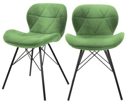 Eetkamerstoelen met rugleuning Set van 2 Groene fluwelen bekleding met metalen poten ML-Design Multikleur