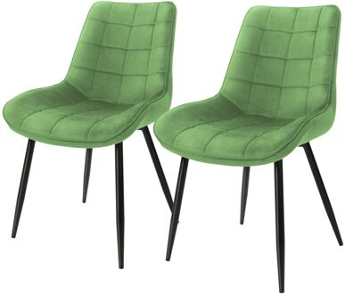 Eetkamerstoelen met rugleuning Set van 2 Groene fluwelen bekleding met metalen poten ML-Design Multikleur