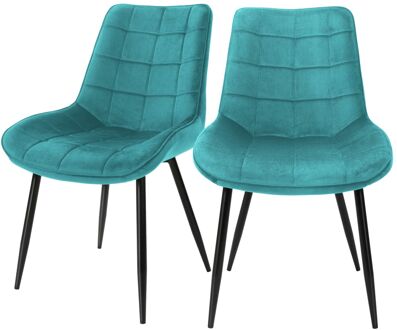 Eetkamerstoelen met rugleuning Set van 2 Turquoise fluwelen bekleding met metalen poten ML Design Multikleur