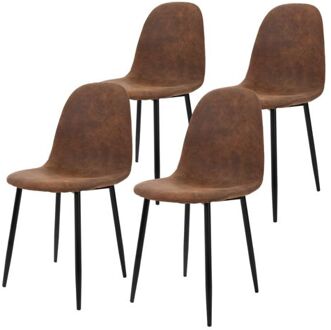 Eetkamerstoelen met rugleuning set van 4 bruin PU kunstleer met metalen poten ML-Design