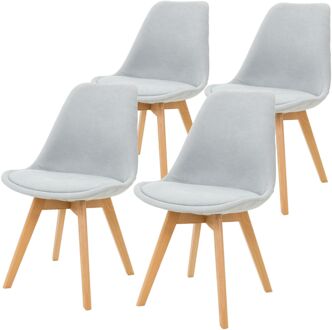 Eetkamerstoelen Set van 4 Grijs Linnen Bekleed met Houten Poten ML-Design Bruin