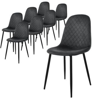 eetkamerstoelen set van 8, antraciet, keukenstoel met fluwelen bekleding, woonkamerstoel met rugleuning, Zwart