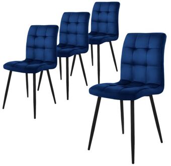 eetkamerstoelen set van 8, donkerblauw, keukenstoel met fluwelen bekleding, woonkamerstoel met rugleuning,