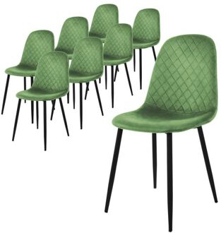 eetkamerstoelen set van 8, sage, keukenstoel met fluwelen bekleding, woonkamerstoel met rugleuning, Multikleur