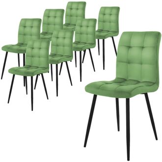 eetkamerstoelen set van 8, salie, keukenstoel met fluwelen bekleding, woonkamerstoel met rugleuning, Multikleur