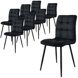 eetkamerstoelen set van 8, zwart, keukenstoel met fluwelen bekleding, woonkamerstoel met rugleuning,