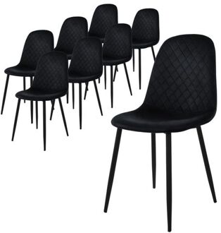 eetkamerstoelen set van 8, zwart, keukenstoel met fluwelen bekleding, woonkamerstoel met rugleuning,