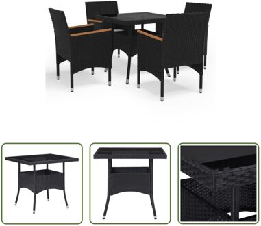 Eetset - 5-delig - Poly Rattan - Zwart/Bruin - Tafel- 80x80x75cm - Stoel- 53x58x84cm