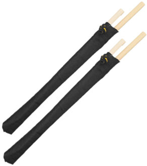 Eetstokjes gemaakt van bamboe in zwart stoffen zakje 40x stuks