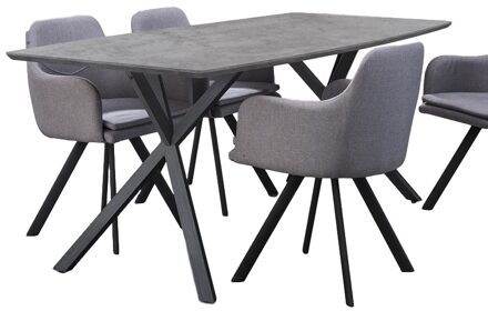 Eettafel Dayna 160 of 190 cm breed in grijs beton Grijs,Zwart,Grijs beton