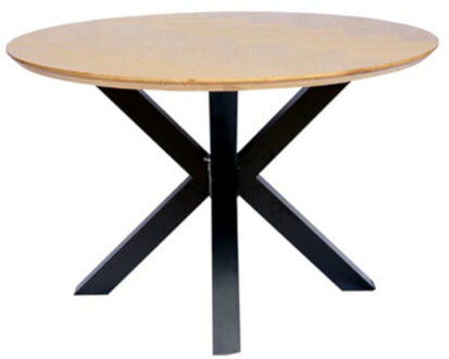 Eettafel rond eiken fineer | 120 x 120 x 81 cm | Visgraat | Kruispoot