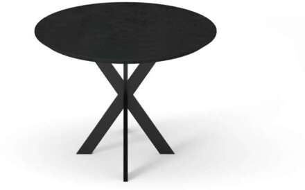 Eettafel rond eiken fineer zwart | 120 x 120 x 81 cm | Lang | Kruispoot