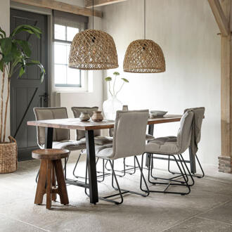 Eettafel 'Timber' Hout en staal, 200 x 90cm Naturel - 200 x 90 cm