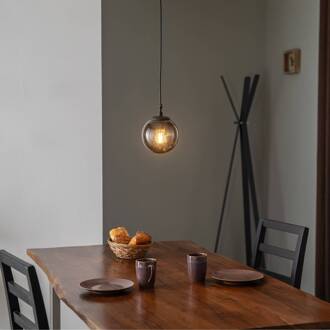 Efe 2155 hanglamp, kap van gerookt glas, Ø15cm rookgrijs, zwart
