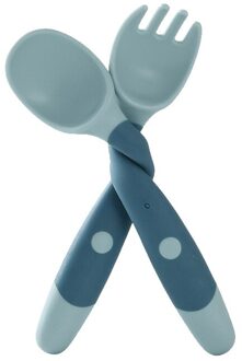 Effen Kleur Babyvoeding Dining Kom Met Stro Lunch Lepel Vork Set Baby Leren Eten Servies Stuff Kids Gerechten plaat blauw vork lepel reeks