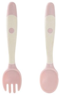 Effen Kleur Babyvoeding Dining Kom Met Stro Lunch Lepel Vork Set Baby Leren Eten Servies Stuff Kids Gerechten plaat roze vork lepel reeks