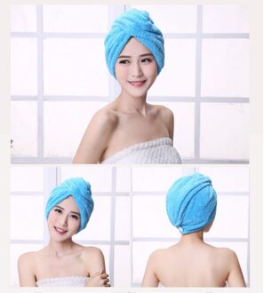 Effen Kleur Badkamer Handdoek Super Absorberende Sneldrogende Coral Fleece Badhanddoek Haar Droog Cap Salon Handdoek Vrouwen blauw